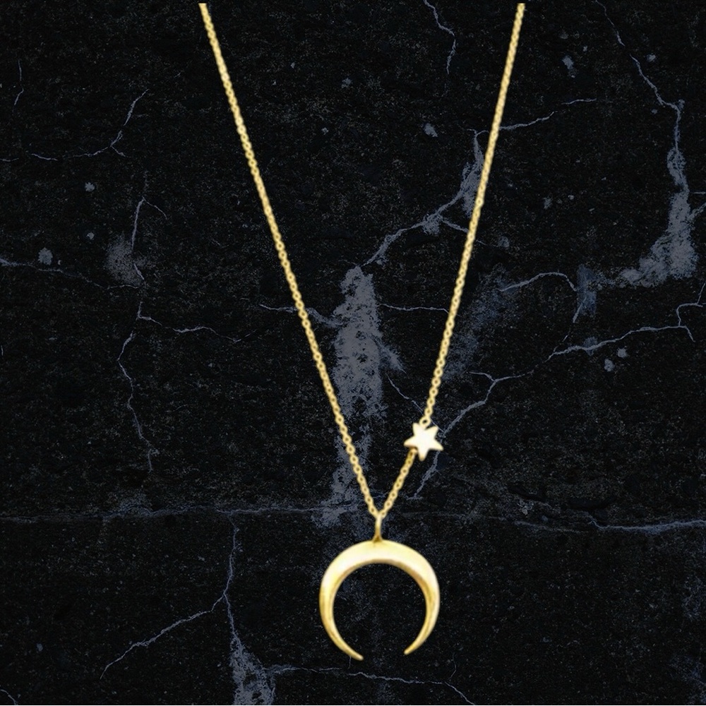 Dainty Gold Crescent Moon Star Necklace Minimalist Celestial Jewelry